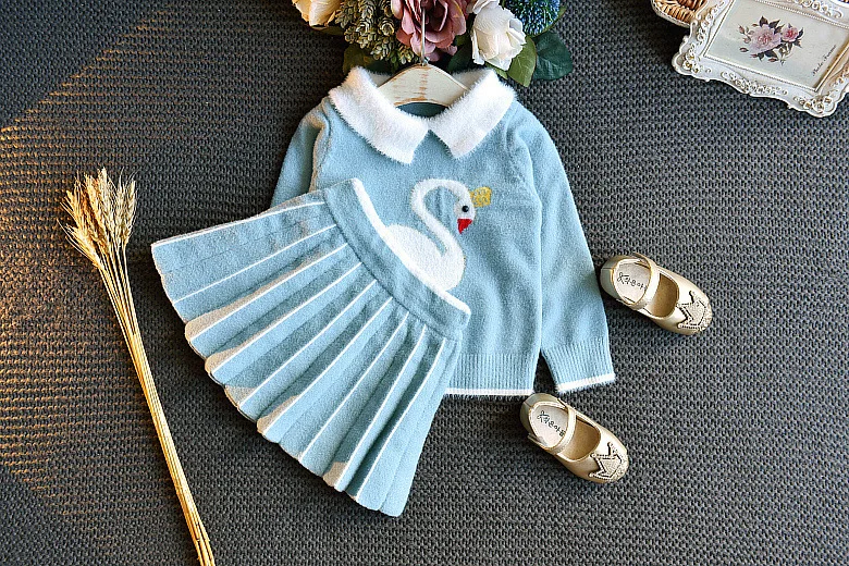 2019 комплект из 2 предметов осенне-зимний вязаный с юбкой для девочек свитер