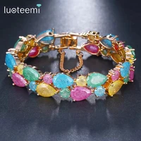 luoteemi rainbow waterdrop ice cutting cubic zirconia champagne gold fashion mona lisa bracelet for women large stunning bangle