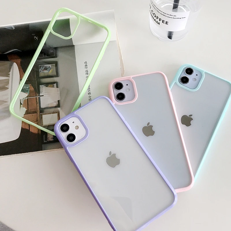 Прозрачный чехол-бампер карамельного цвета для iPhone 12 X XR Xs Max SE 2020 жесткая задняя