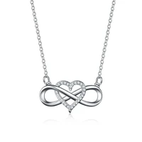 silver color infinity heart zirocn pendant necklace rose gold color white crystal stone long necklace jewelry for women