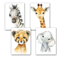 woodland animals canvas painting giraffe elephant poster tiger art prints nursery posters nordic wall pictures baby room decor