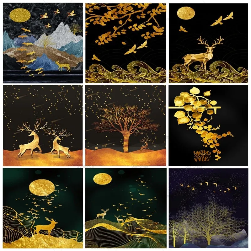 

Sontonga Golden Leaf Fly Bird Picture 5D Diy Diamond Painting Full Square Round Diamond Embroidery Mosaic Home Decor Gift