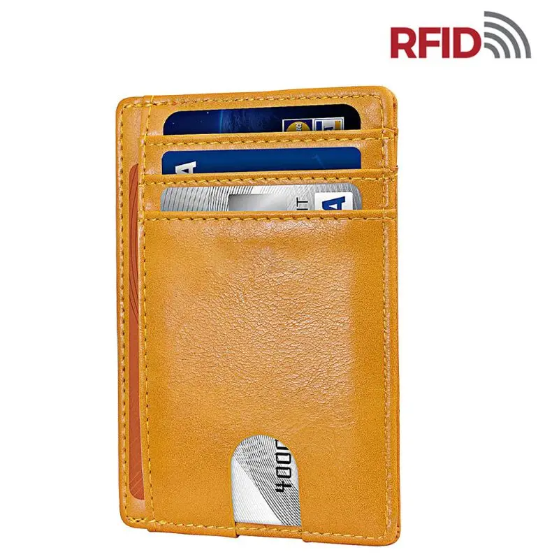 Тонкий кожаный кошелек с блокировкой RFID минималистичный для кредитных карт