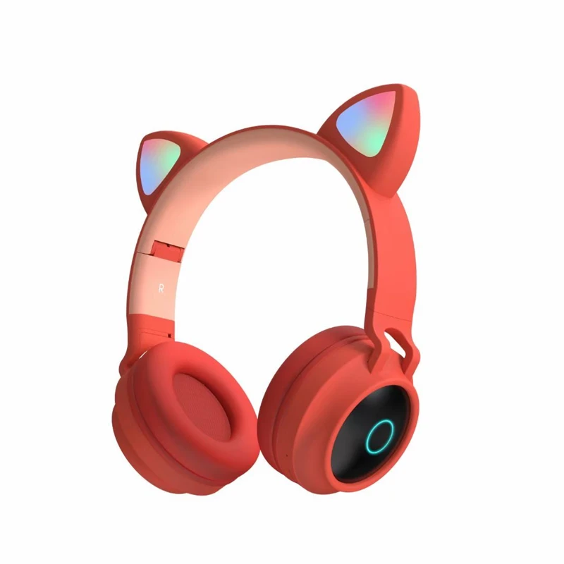 

Red Color LED Cat Ear Headphones Bluetooth 5.0 Girls Gift Support TF Card Gaming Headset With Mic Noise Cancelling earbuds 2021
