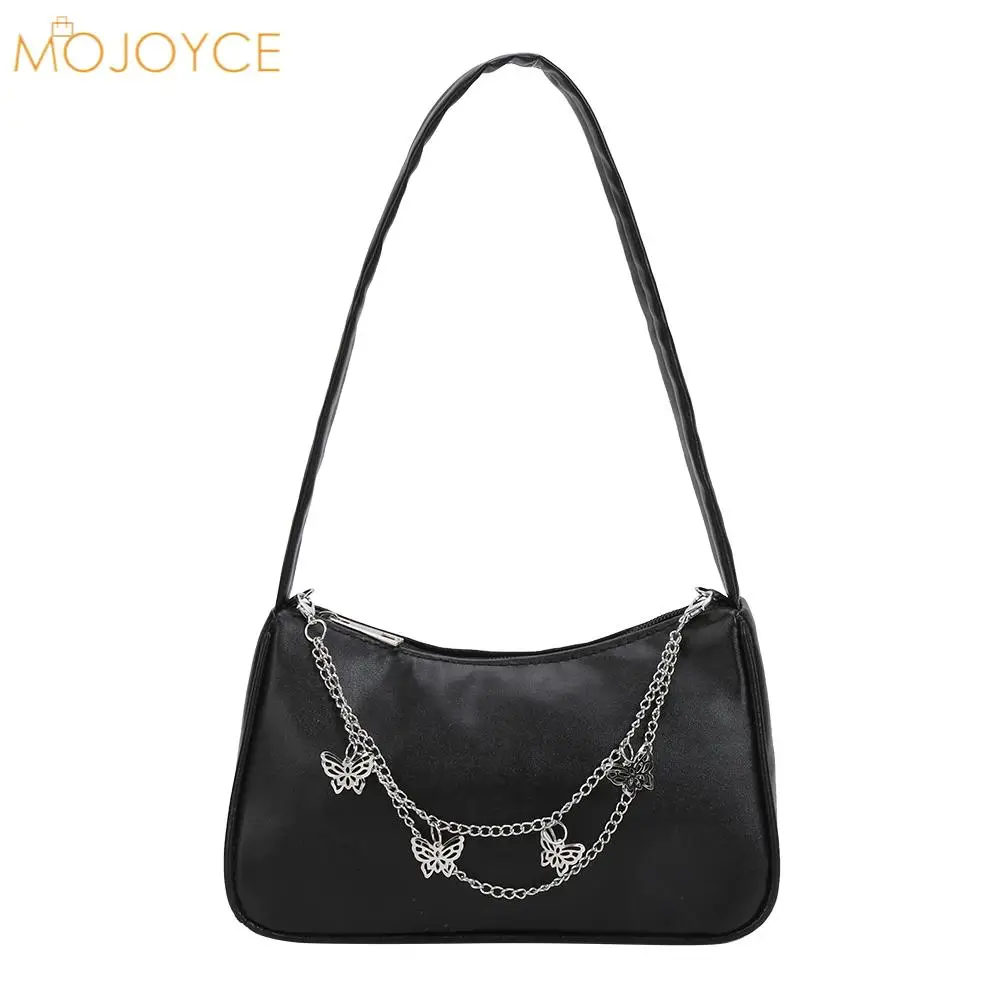 

Fashion Women PU Leather Small Shoulder Underarm Bag Ladies Vintage Butterfly Chain Pure Color Zipper Mini Purse Handbag