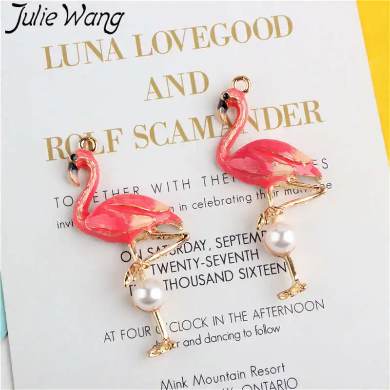 5 шт. мужские эмалированные Подвески Julie Wang в виде птицы с красным фламинго