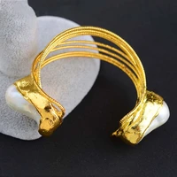 cultured white keshi pearl bangle 24 k golden plated bracelet