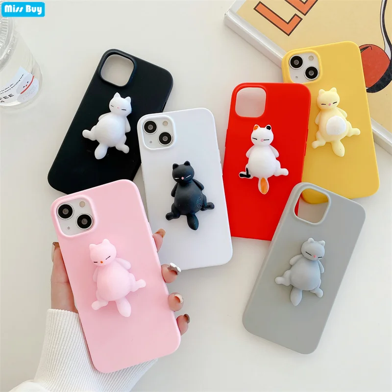 

3D Cat Finger Stress Relief Toys Phone Cases For Samsung Galaxy Note 20 Plus 10 9 8 Pro A21 A11 A41 EU A21s M11 Matte Soft Cover