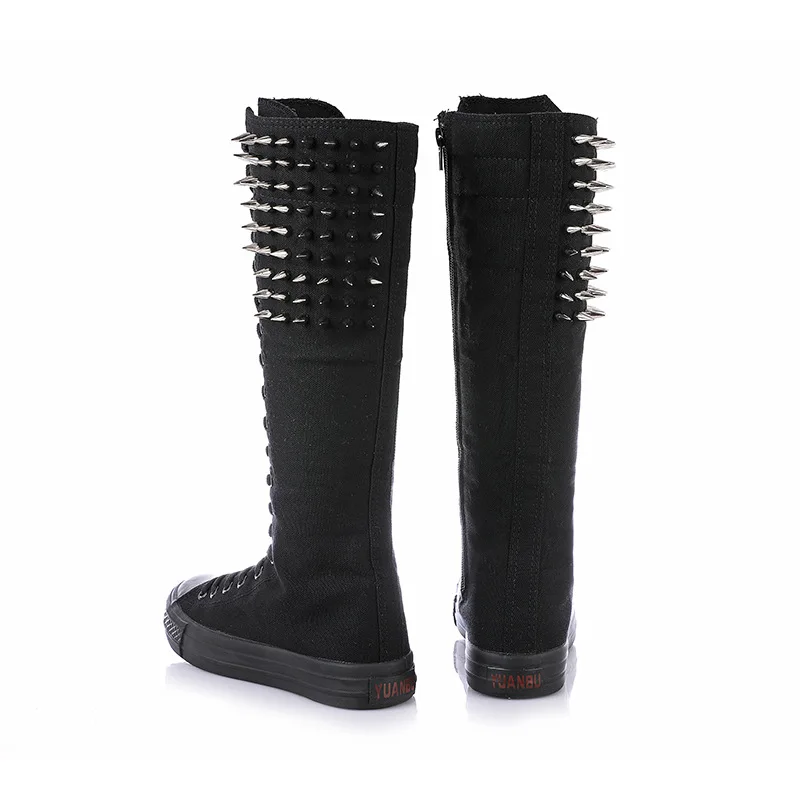 Новинка года; сезон весна-осень; женская обувь; Повседневная парусиновая обувь с высоким берцем в стиле панк; высокие ботинки; удобные ботинки на плоской подошве со шнуровкой и молнией