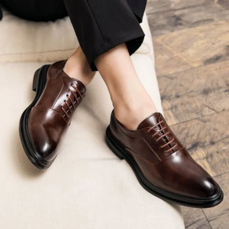 

2021 New Men's Shoes Trend Leisure Business Suit Wedding Pu Leather Fashion Low Heel Slip-on High Designer Men's Shoes 4kd124