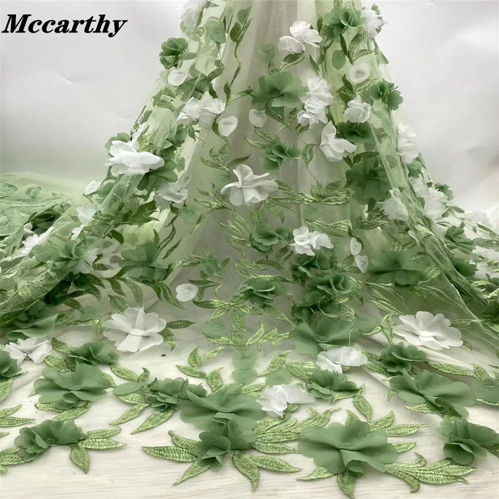

2021 Hot Style Multicolor 3D Flower Embroidery French Tulle Lace African Lace Fabric Skirt Dress Design Fabric