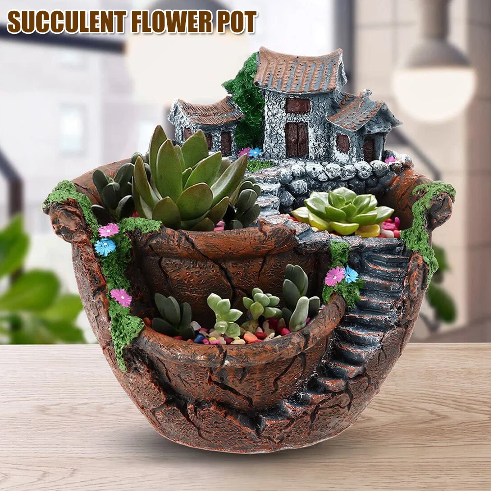 

Fairy Garden Planter Flower Plant Pots with Sweet House Unique Design for Home Decoration I88