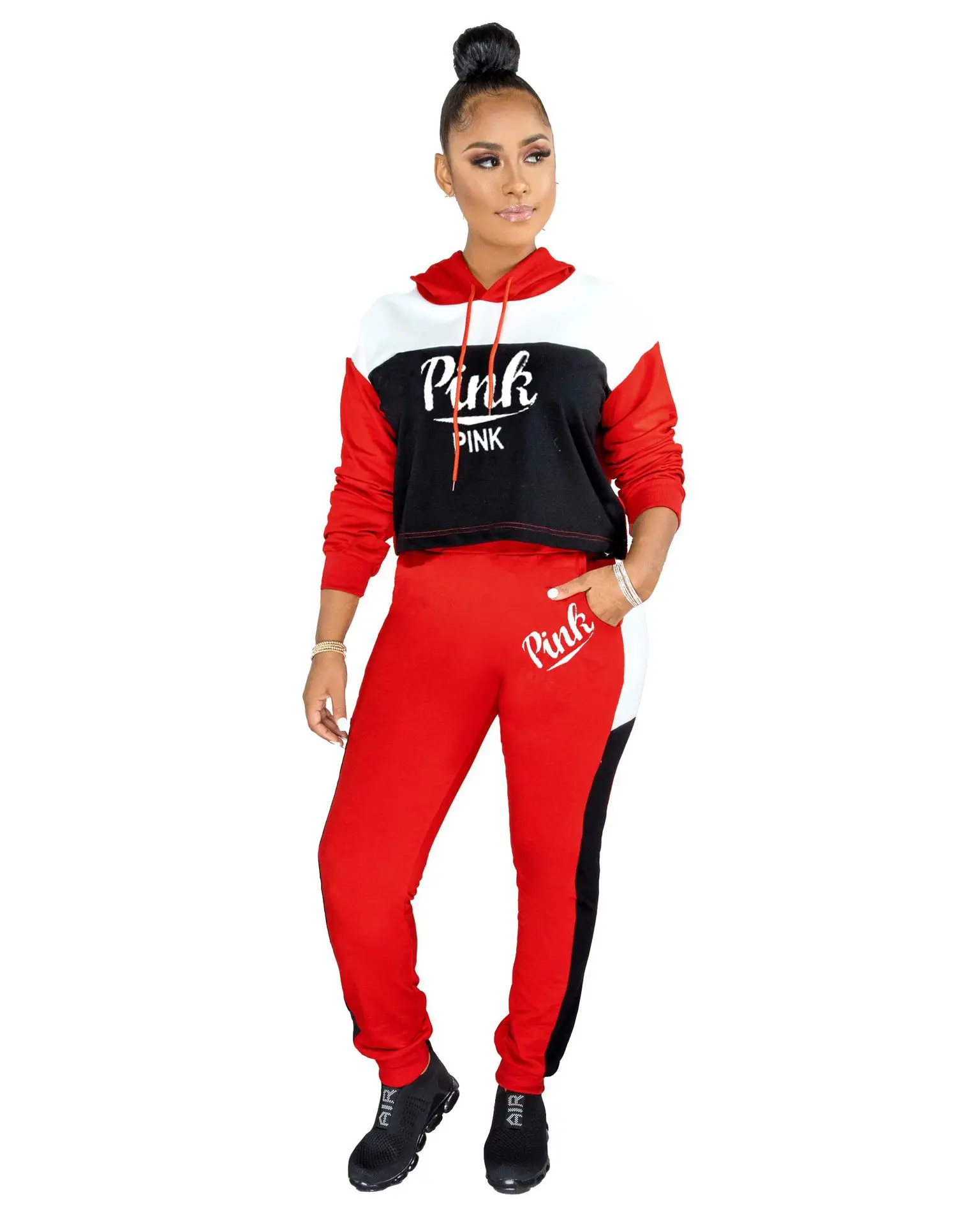 

Letter Pink 2021 Hot Sale New Design style Women Casual Clothing Sweatwear Sweet Sexy Fashion Soft Good Fabric cool soft P1007