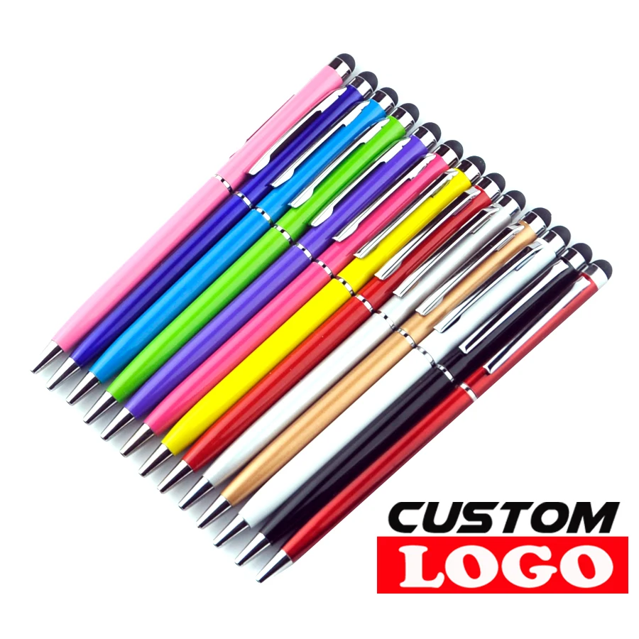 50pcs 13 Colors Mini Metal 2 In 1 Touch Screen Stylus Universal Roller Ballpoint Pen For iPhone iPad Samsung Free Custom Logo