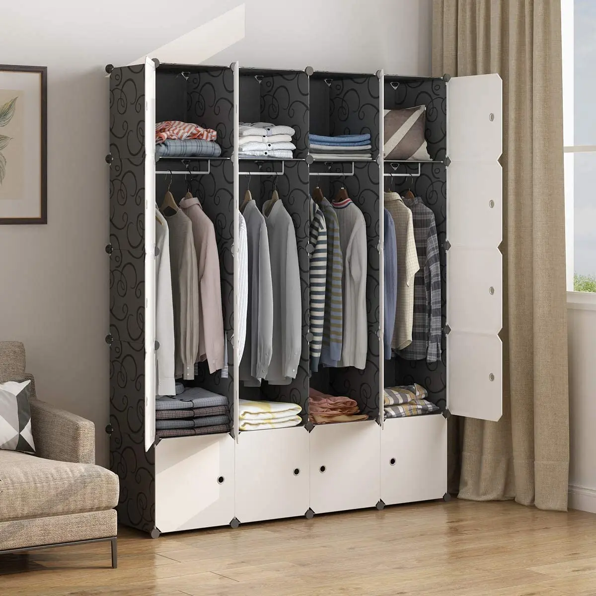 

Портативный шкаф с вешалкой для одежды, органайзеры для шкафа, полки для шкафа, шкаф для спальни, (56x18x70