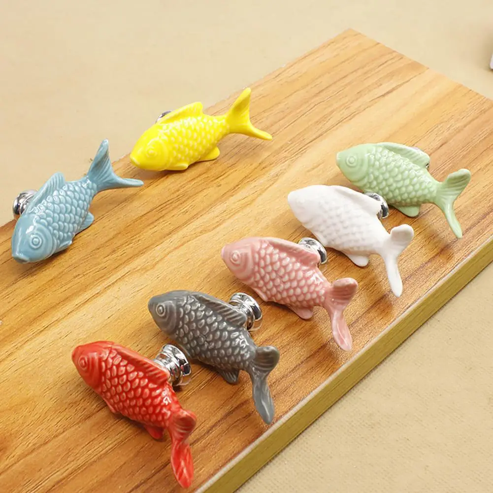 

Wide Applications No Burrs Comfortable Touch Cute Fish-Shaped Furniture Pull Knob Ceramic Door Knob for Dressers