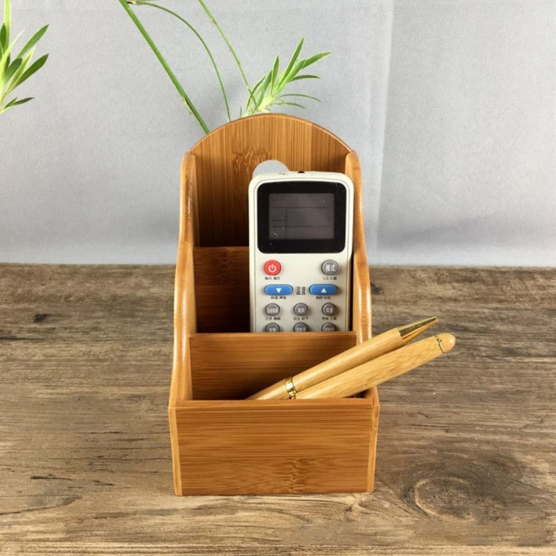 

Bamboo Pen Holder Desk Organizer Wooden Pencil Container Stationary Storage Box Remote Control Holder for Home Office