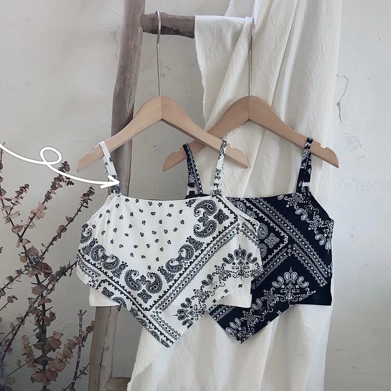 

Summer Girls Korean Sling Vest Tops Camisole Summer Baby Girl Kids Retro Sleeveless Suspender Vest 2-8Y Children Clothes
