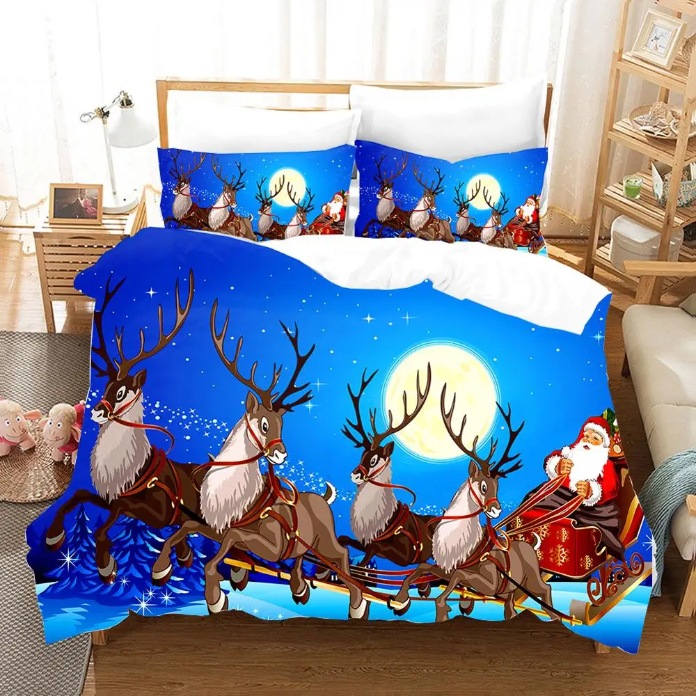 

Festive Christmas Bedding Set Cartoon Snowman Cute Elk Duvet Cover Set Pillowcases Adult Children Kid Boys Girls Home Decor Gift