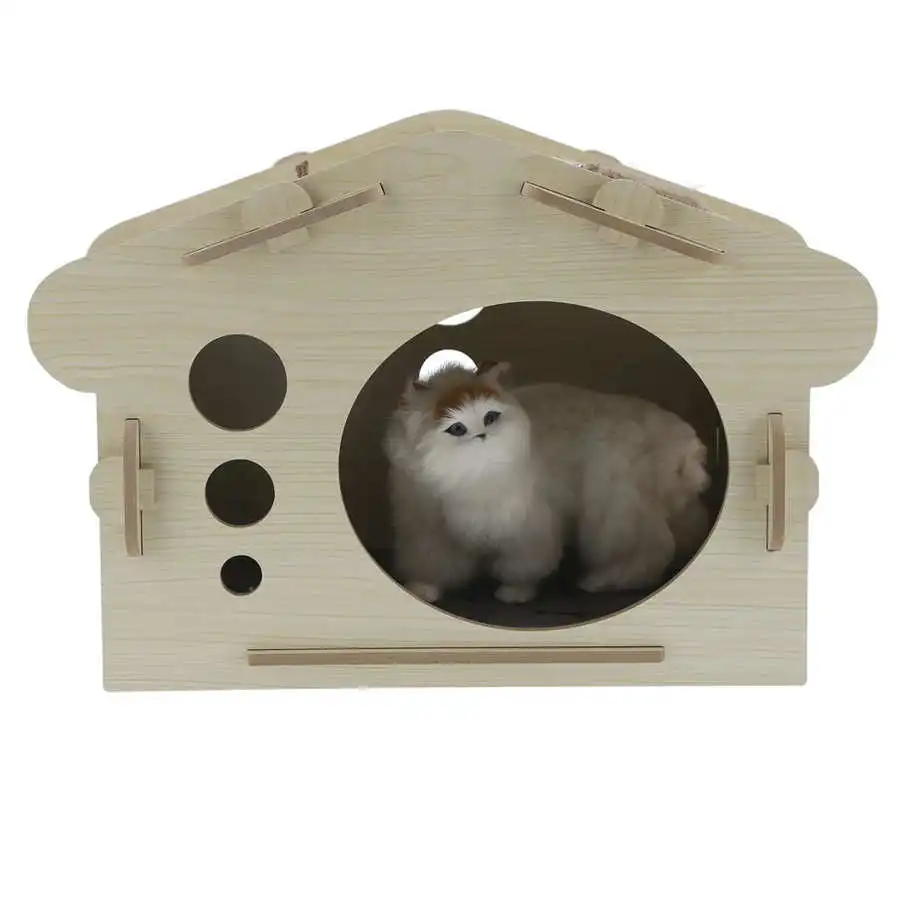 

Wooden Cat House Breathable Removable Cat Shelter with Pad Pet Furniture for Indoor Outdoor Waterproof Pet Cat Supplies
