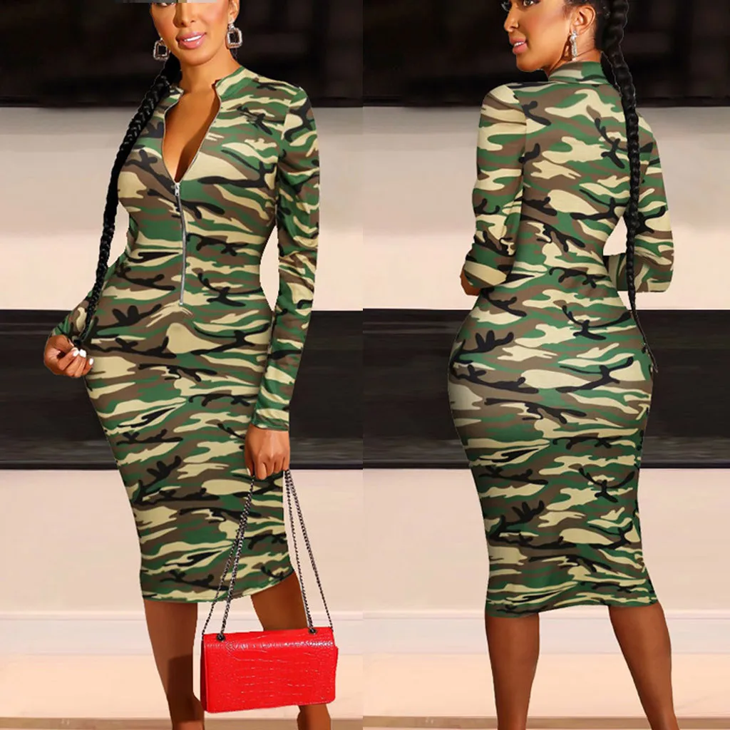 2020 модное камуфляжное Сексуальное Женское облегающее вечернее платье
