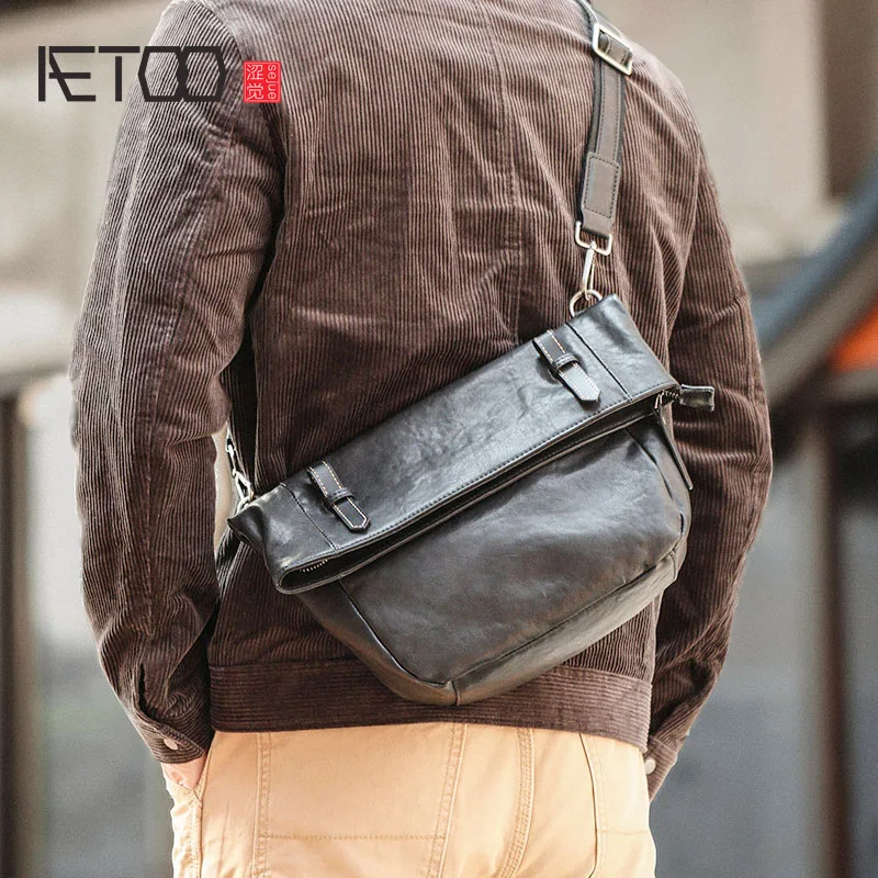 AETOO Trendy men's shoulder bags, casual leather messenger bags, messenger bags, leather shoulder bags