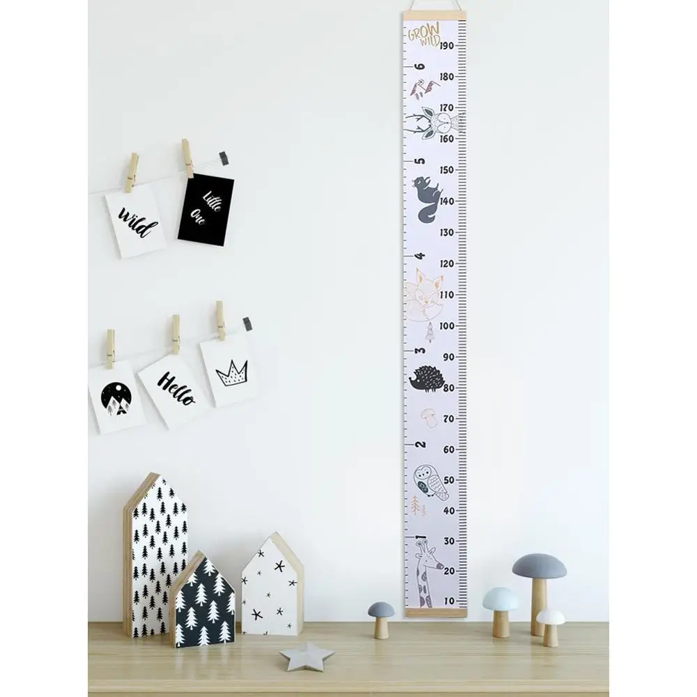 

Cartoon Baby Kids Growth Chart Record Wood Frame Fabric Height Measurement Ruler for Boys & Girls Child's Room Wall Decoration