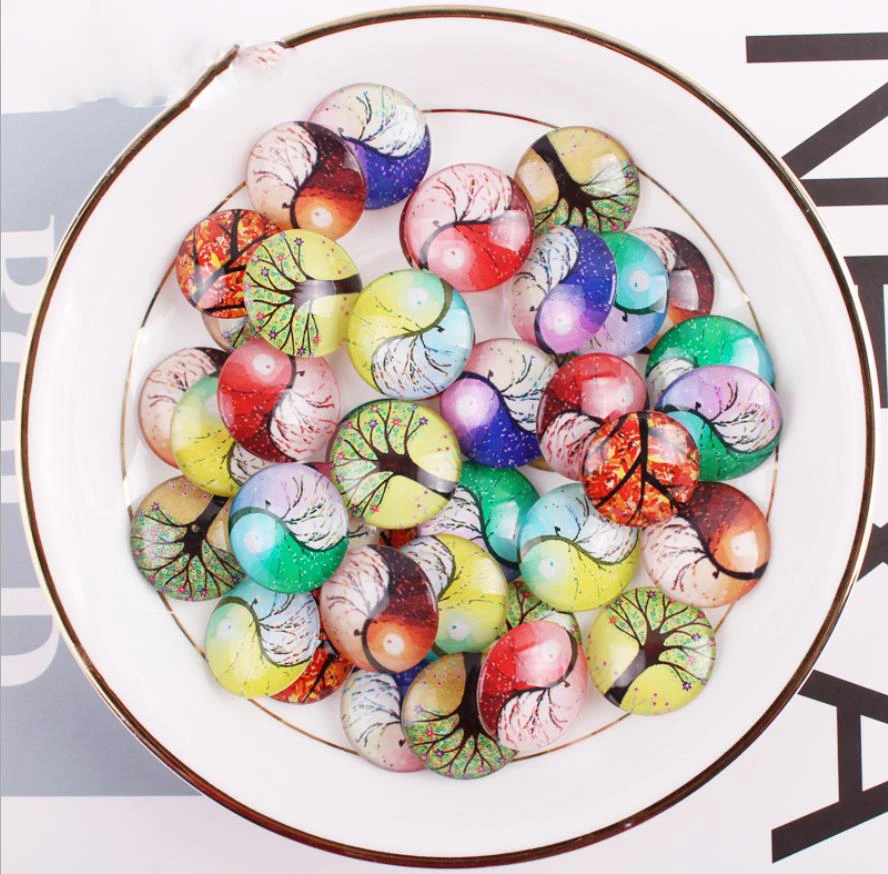 

Resin Landscape Painting Round Cartoon Tree Patch DIY Scrapbooking Children Hair Accessories