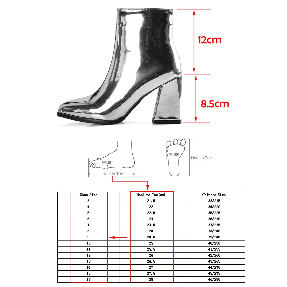 Ботильоны женские на высоком каблуке пикантные полусапожки серебристо-черные