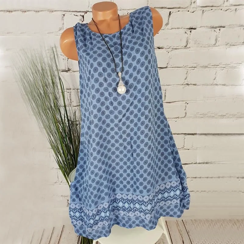 Женское платье рубашка в горошек повседневное свободное летнее без рукавов с