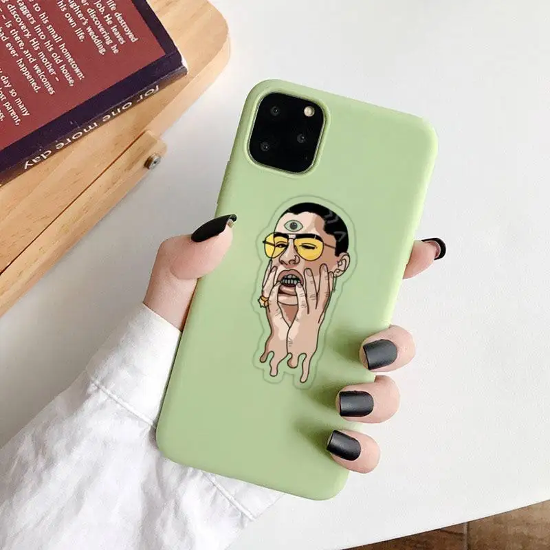 

Yo Perreo Sola Bad Bunny Maluma Phone Case Green Candy Color for iPhone 6 7 8 11 12 s mini pro X XS XR MAX Plus