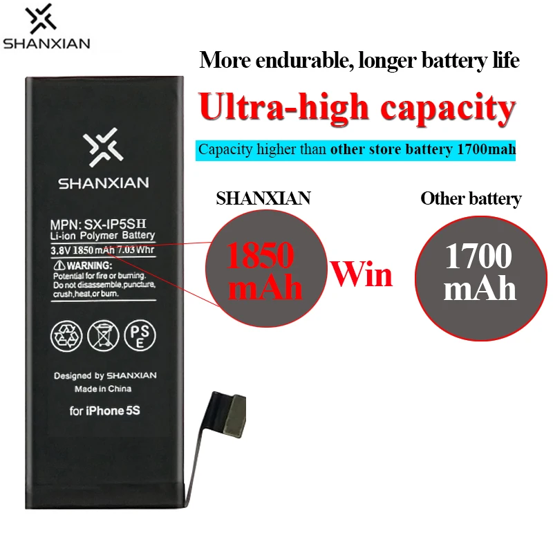 SHANXIAN аккумулятор премиум класса для iPhone 6 6S SE 7 8 с увеличенной емкостью, литиевый внутренний сменный аккумулятор 2200 мАч, бесплатный инструмент