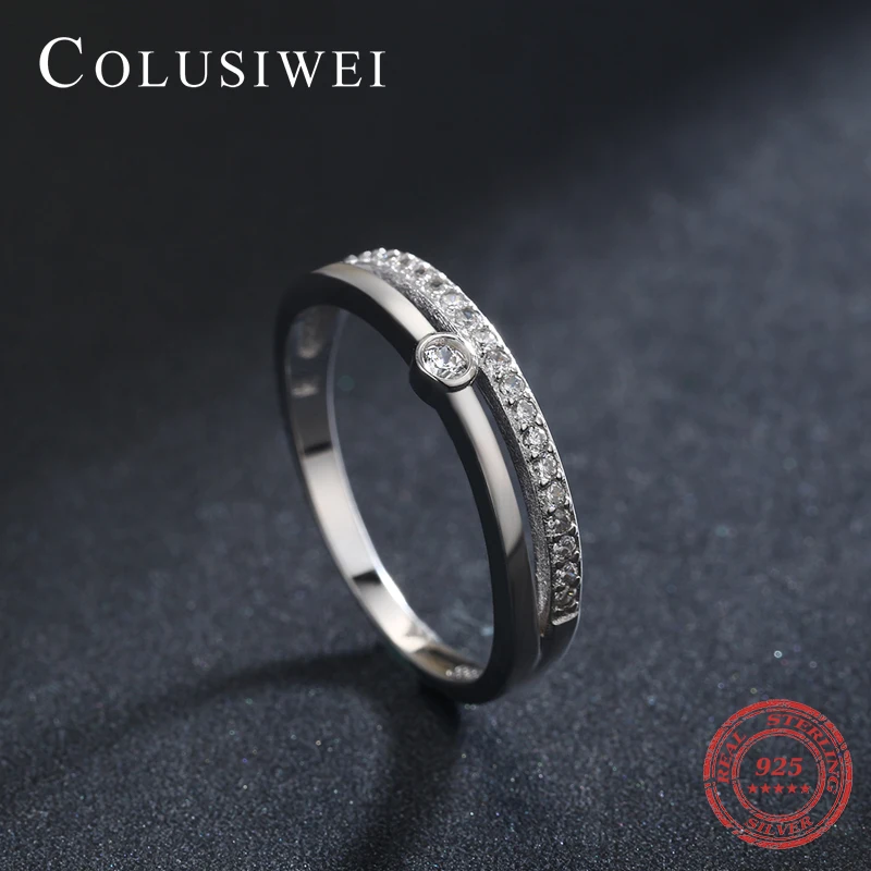 

COLUSIWEI Vintage 925 Sterling Silver Exquisite Round Zirconia Ring for Women Wedding Engagement Stackable Ring Original Jewelry