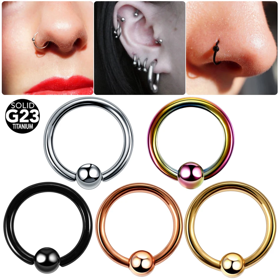 

1PC ASTM- F136 Titanium Ball Closure Ring 16G Nose Piercing Hoop BCR Tragus Daith Septum Lip Cartilage Earring Body Jewelry