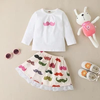 girls two piece suit mustache pattern long sleeved top and colorful mustache pattern skirt girls skirt suit