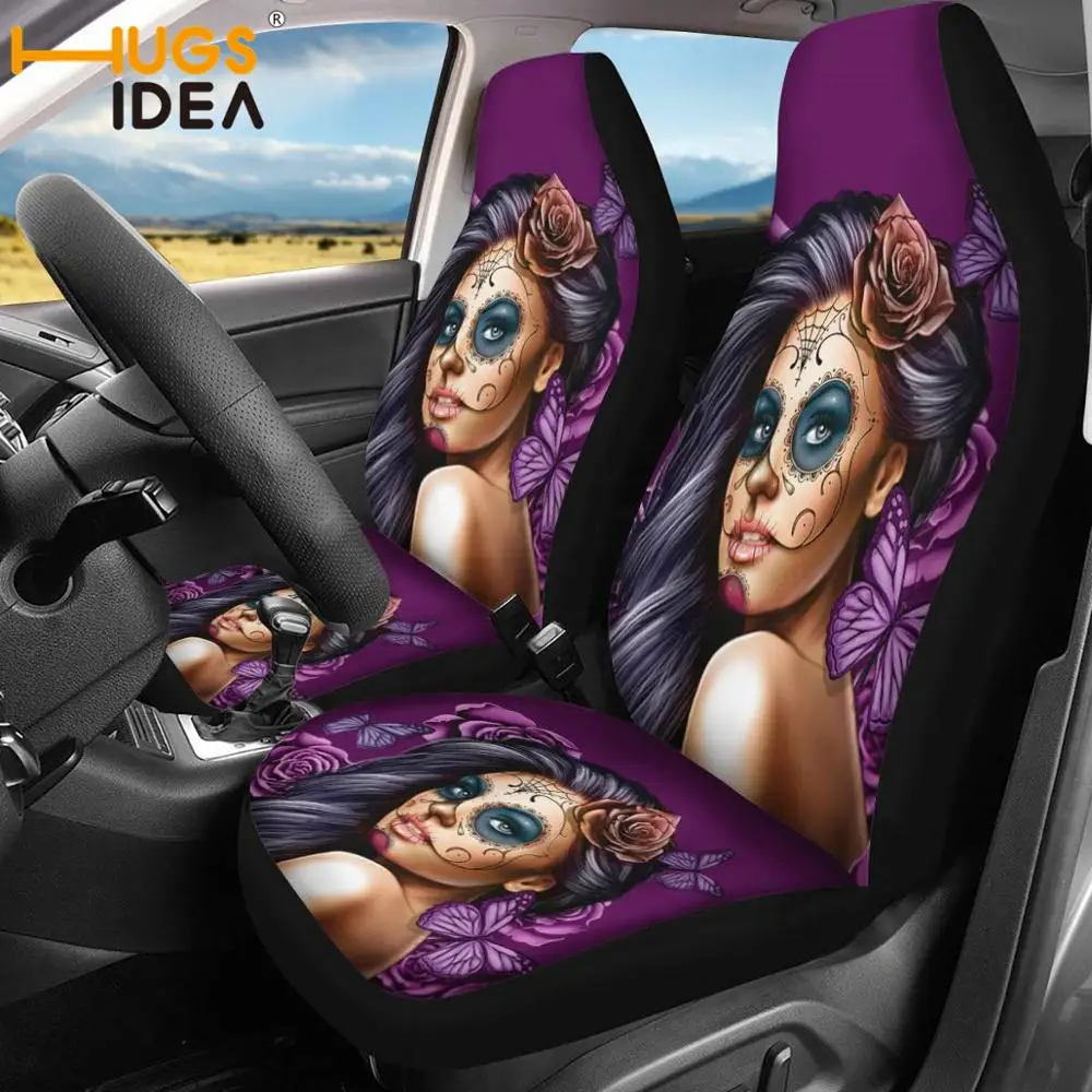 

HUGSIDEA 2pcs Universal Car Seat Cover Day of Dead Automotive Interior Protector Case Vehicle Front Seat Dust Dirty proof Case