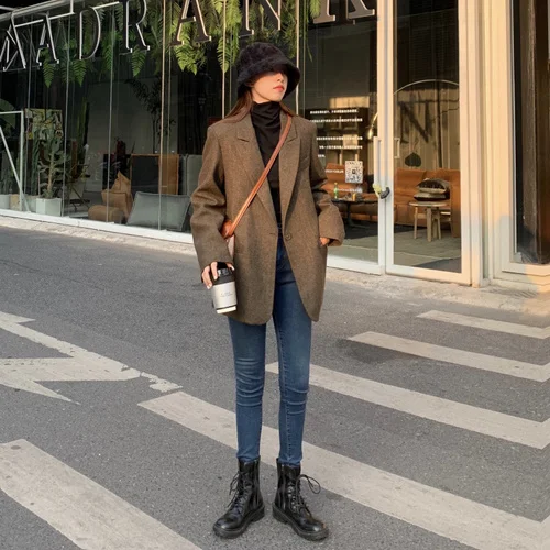 Женский шерстяной Блейзер Повседневный в полоску однобортный для работы и офиса