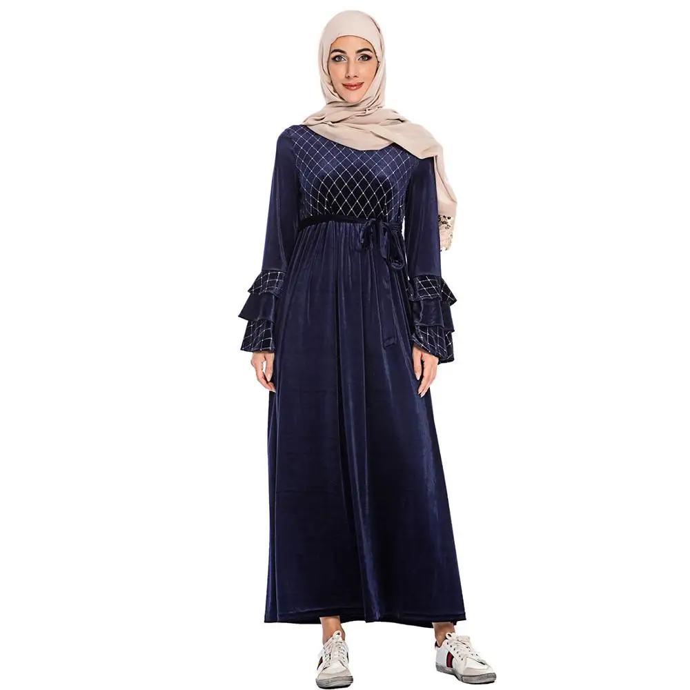 2019 Elegan Fashion Muslim Abaya Dubai Lengan Panjang Gaun Tinggi Kualitas Islam Turki Indonesia Pakaian Wanita Memiliki Ukuran