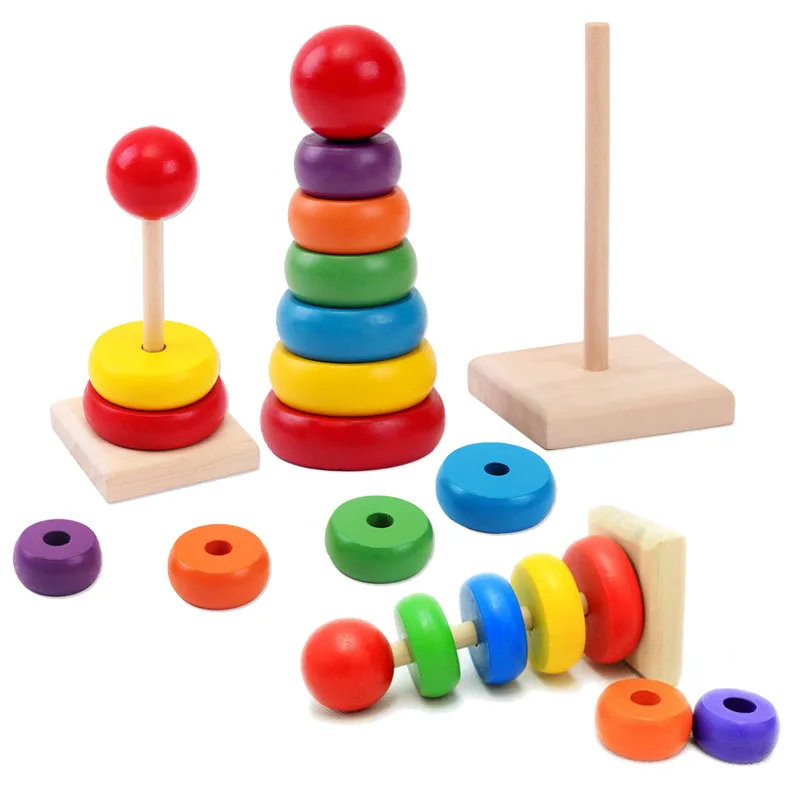 Детская деревянная детская игрушка строительные блоки складное кольцо Радуга