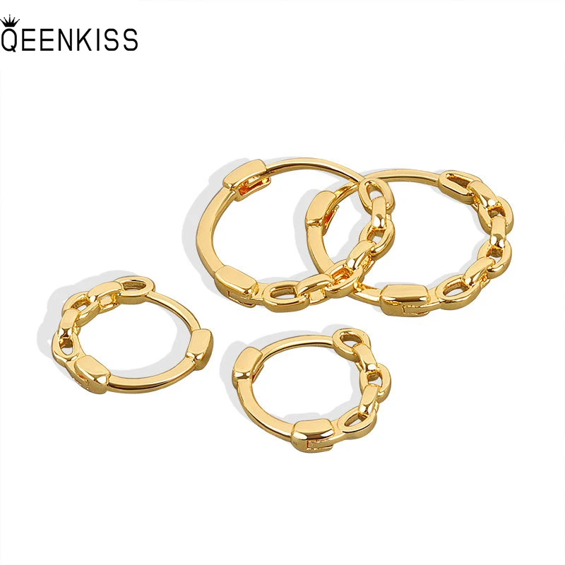 

QEENKISS EG643 Fine Jewelry Wholesale Fashion Woman Girl Birthday Wedding Simplicity Chain 18KT gold White Gold Hoop Earrings