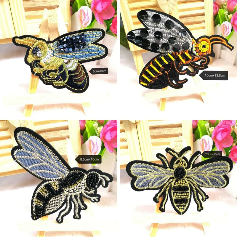 Нашивки ручной работы с бисером в виде пчелы нашивки пайетками для одежды