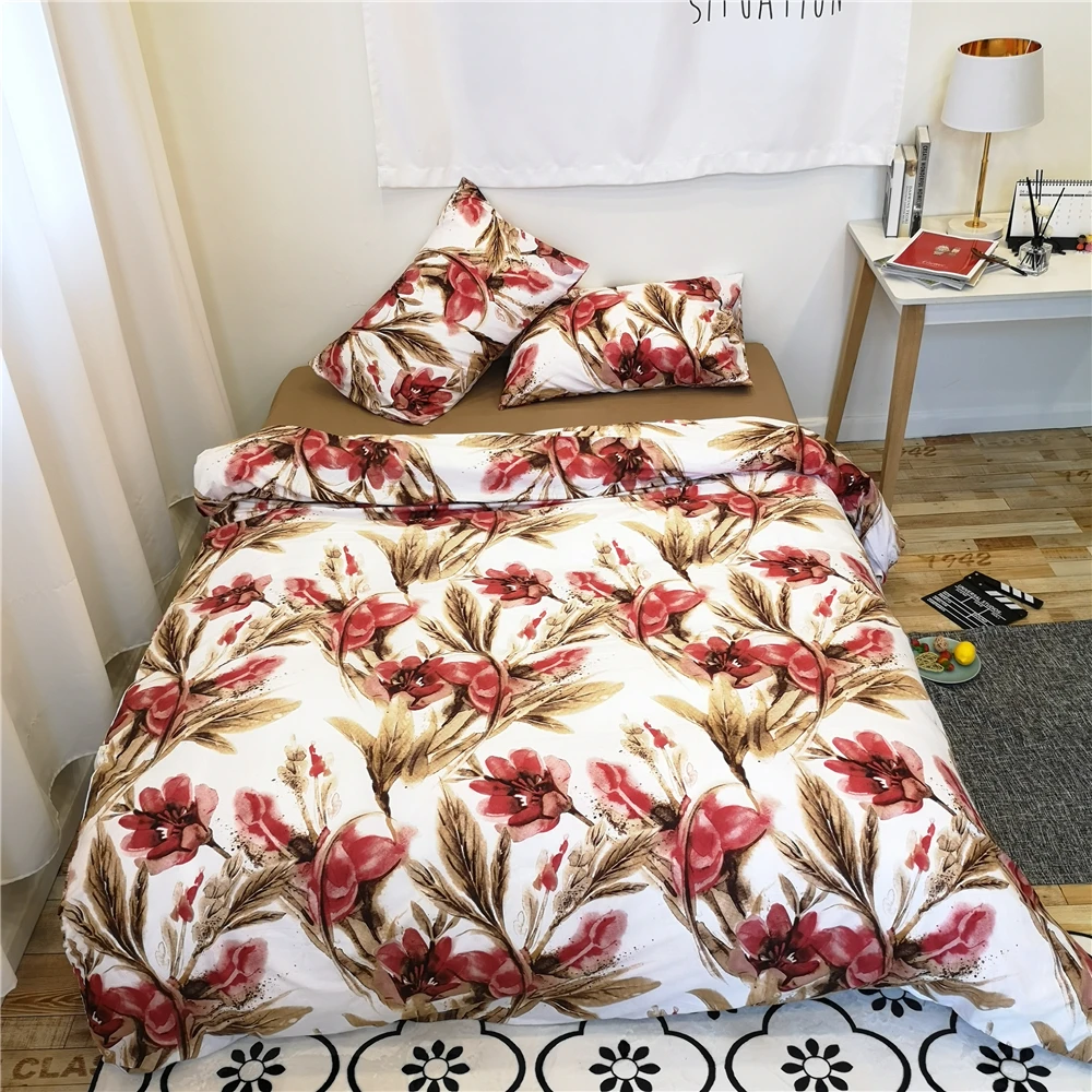 American style duvet cover 2PCS 3PCS floral big red home bedroom bedding sets | Дом и сад