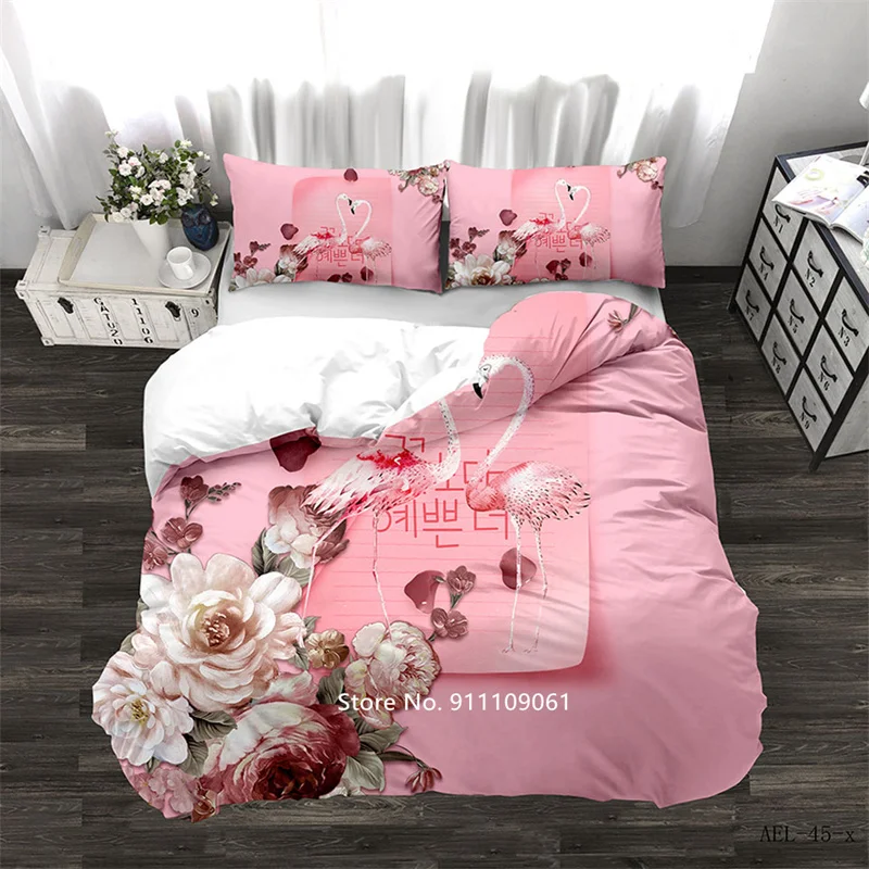 

Home Textile Flamingo Pink Blue Bedding Set Girl Heart Girl Room Decoration Down Quilt Cover Pillowcase Lovely Deluxe Gift