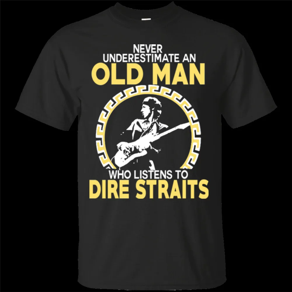 Футболка с надписью Never Underestimate и Old Man Listens To Dire Straits футболки одежда 2Xl 3Xl 4Xl 19Xl