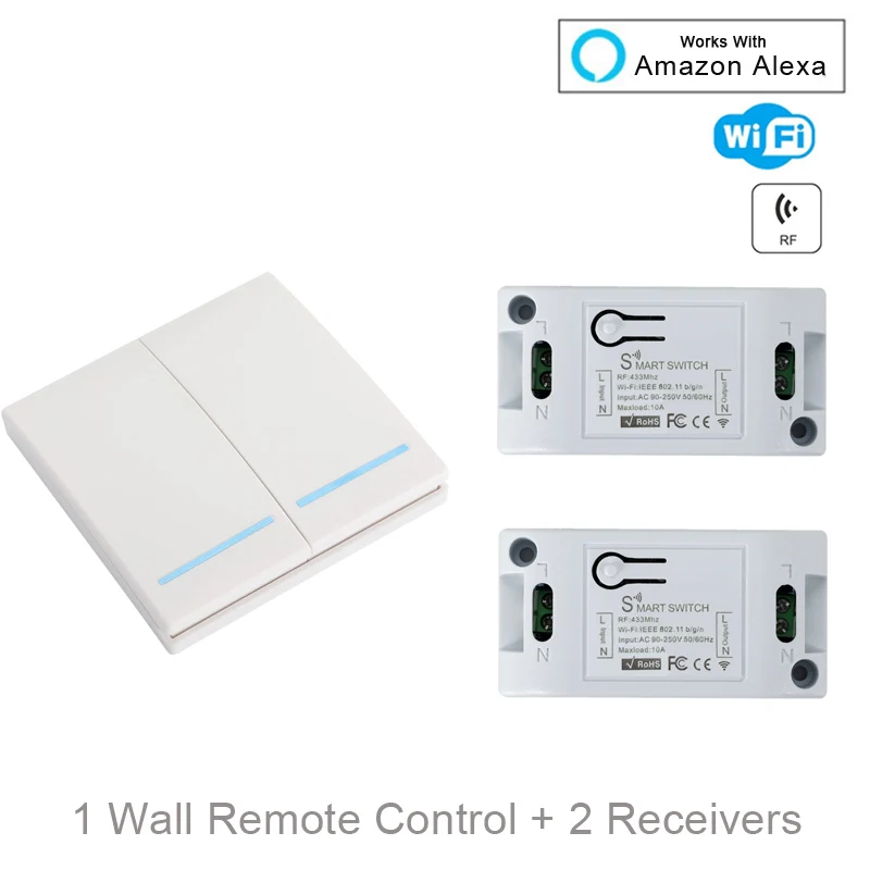 1 RC and 2 Receiver QIACHIP WiFi умный переключатель беспроводной пульт дистанционного управления свет таймер реле переключатели AC 110 В 220 В домашняя Автоматизация работа с Amazon Alexa - Цвет: 1 RC and 2 Receiver