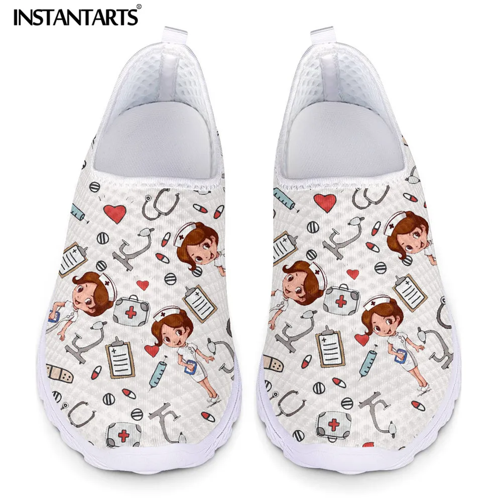 

INSTANTARTS/милые дизайнерские женские туфли на плоской подошве для медсестры; Легкие кроссовки без застежки; Лоферы из сетчатого материала; Mujer ...