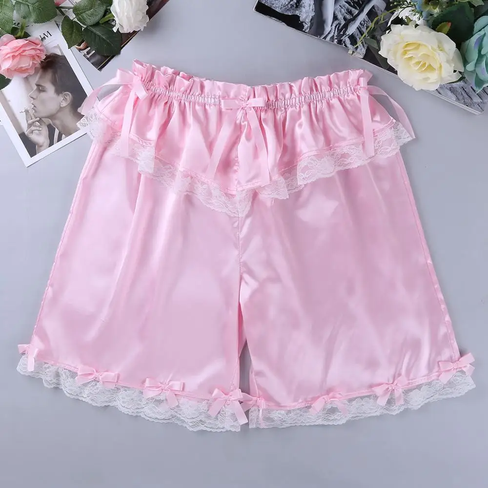 Feeshow мужские Crossdress шелковистые Frilly французские горничные шаровары Классическое