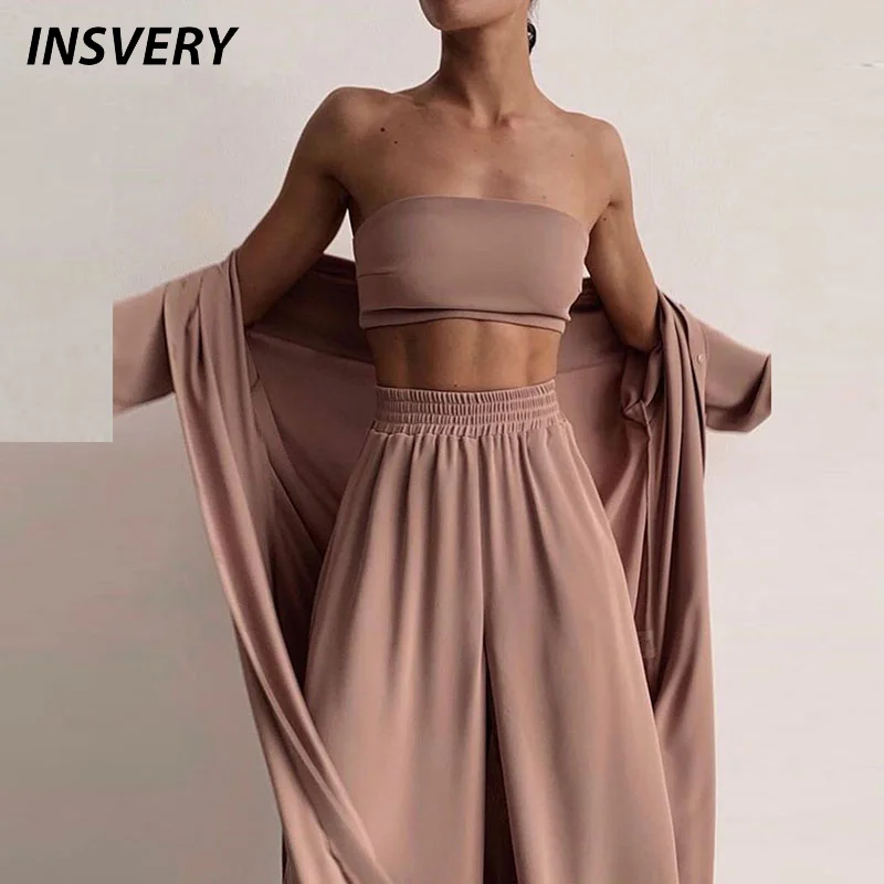 

2021 Spring Women Three Piece Set Fashion Wrap Cardigan Tops And High Waist Pants Suit Female Casual Tracksuits Women Homewear