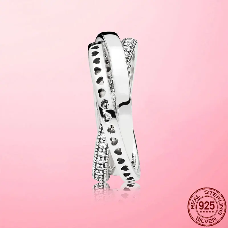 

Wedding Rings 925 Sterling Silver Triple Stackable Heart Zircon Finger Ring for Women Engagement Bride Anel Gift S925 Jewelry