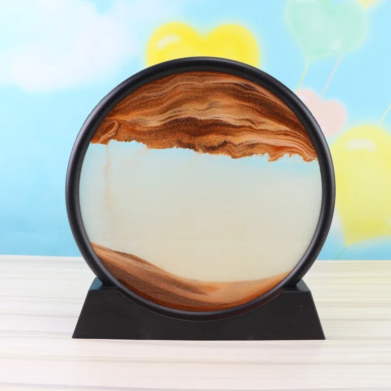 

7 Inch Moving Sand Art Picture Round Glass 3D Deep Sea Sandscape In Motion Display Flowing Sand Frame Sand Painting Home Decor